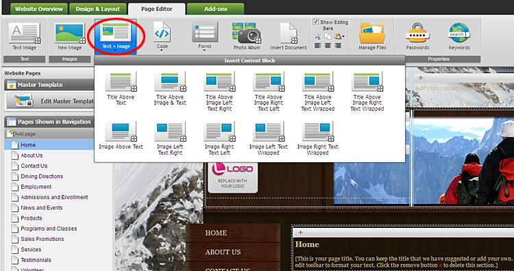 text and image option